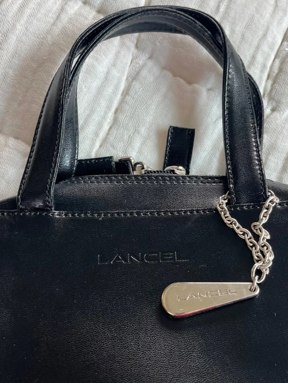 Lancel Vintage Black Leather Satchel Handbag